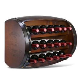 CoTa Global Napoleon Mounted Wall Wine Rack - 18 Wine Bottles Wooden Barrel Wine Rack, Hanging or Freestanding Floor Wine Holder, Liquor Bar Shelves, Rustic Wine Storage Shelf Organizer Home Decor