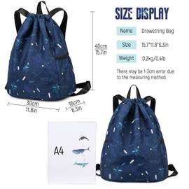 Ryushoyo Drawstring Backpack for Kids - Coconut Tree Bags for Girls Mini Gym Dance Beach Swim Travel Bag With Two Water Bottle Holder Dark Blue