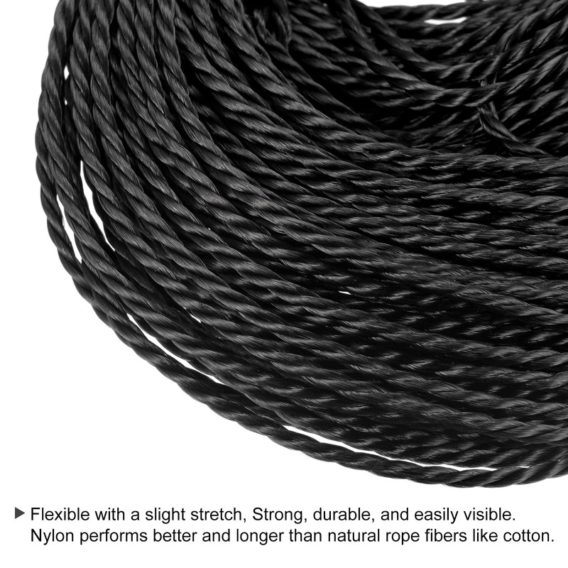 sourcing map Twisted Mason Line Nylon Twine String Cord Black
