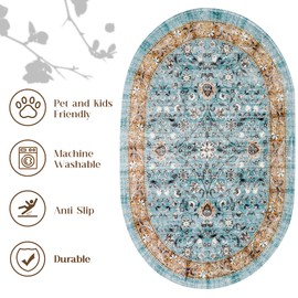 AGELMAT Boho Vintage Runner Rug 2x6 Ft Washable Hallway Rug Runner Thin Low Pile Kitchen Runner Distressed Non Slip Non Shedding Indoor Floor Carpet Runner for Beside Bathroom Living Room Blue