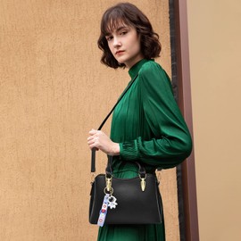 NICOLE & DORIS Women Handbags Fashion Top Handle Bags Small Shoulder Bags 3 Compartment Handbag PU Leather Crossbody Bag with Cute Pendant Black