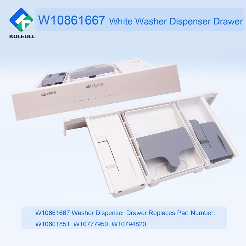 W10861667 White Washer Dispenser Drawer Assembly - Replaces W10601851 W10777950