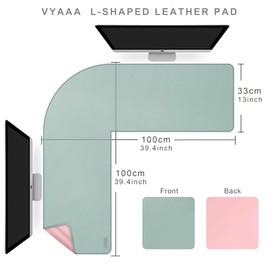 Vyaaa - Alfombrilla de escritorio en forma de L, (39.4"+ 39.4") x 13" de piel sintética, alfombrilla de escritorio reversible en forma de L, alfombril
