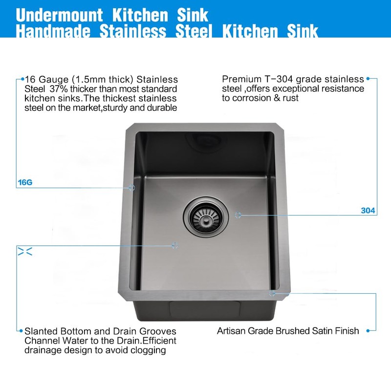 15inch Undermount Bar Sink Black -VOKIM 15 x18 Small Kitchen