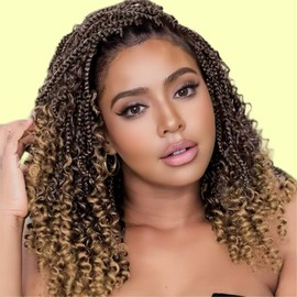 LEYAO 14 Inch Goddess Box Braids Crochet Hair 9 Packs Pre Looped Boho Crochet Box Braids for Black Women Synthetic Braiding Hair with Curly Ends (T27)