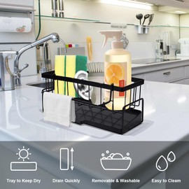 Mythosurge Sink Organiser with 2 Cleaning Cloths, Dish Cloth Holder Cloth Holder with Drain Pan, Sink Organiser, Kitchen Utensils, Sponge Holder, Tea Towel Hanger (Grey)