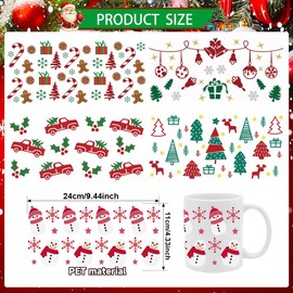 Christmas UV DTF Cup Wraps - 5PCS Red Green Snowman Gingerbread Man Xmas Tree Uvdtf Decal for 16 oz Glass Water Bottle, Hello Winter Cute Snowflake Elk Car Transfer Sticker for DIY Guitar Laptop Phone
