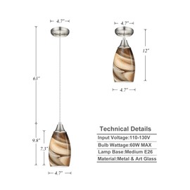 karyfine Mini Pendant Lights Kitchen Island Light Brown Glass Lamp Shade Hand Blown Glass Pendant Light with Brush Nickel Finish Adjustable Cord for Kitchen Over Sink, Dining Room (Light Brown-1P)