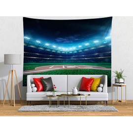 BELECO Baseball Tapestry Wall Hanging 80x60 Inch Baseball Stadium at Night Sports Field Tapestry Wall Art for Adults Children Boys Dorm Bedroom Living Room Decor, Baseball Theme Party Decorations