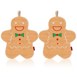 JarThenaAMCS 2Pcs Christmas Hand Towels Gingerbread Man Embroidered Kitchen Towels Decorative Bath Towels Set for Xmas Holiday Drying Cleaning Cooking