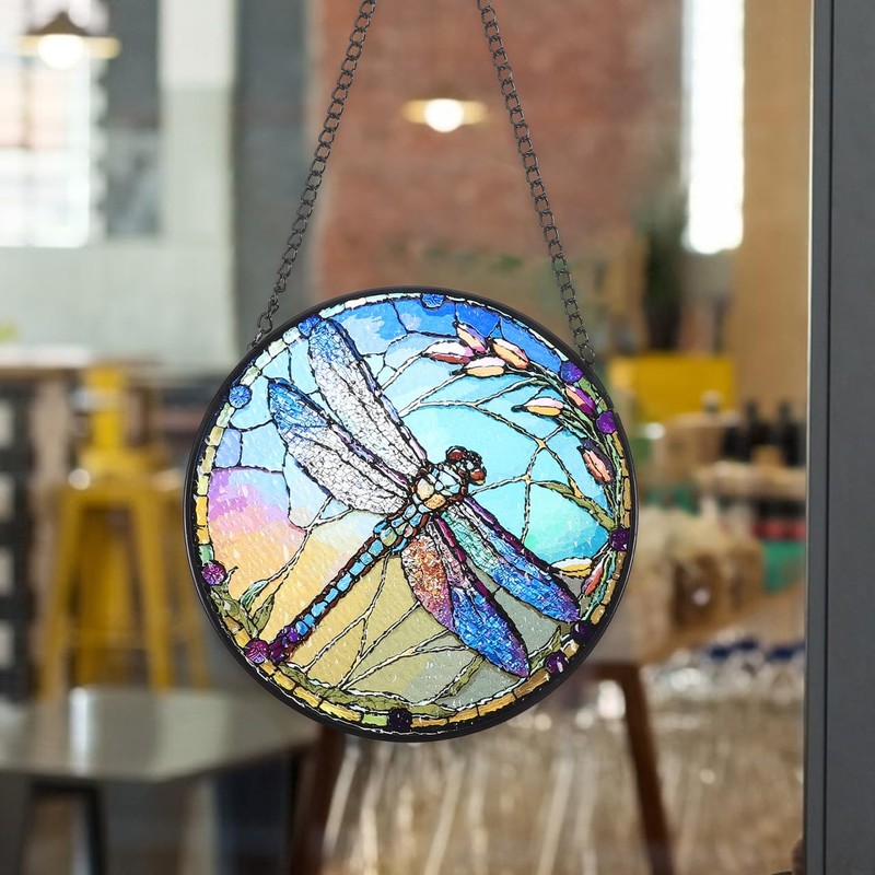 Vivid Dragonfly Glass Hanging Pendant Durable Window Ornament for Home