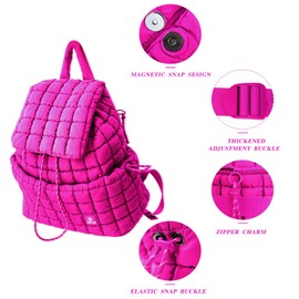 DOYOGI Quilted Backpack for Women, Lightweight Travel Gym Bag, Hiker Pack Drawstring Padding Backpacks, Puffer Travel Bag for Casual Daypack(Rose red)