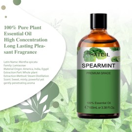 Spearmint 3.38fl.oz Essential Oil, PHATOIL Pure Aromatherapy Oils for Diffuser, Humidifier, Perfect for DIY Soap, Candle, Bath Bombs Making(100ml)