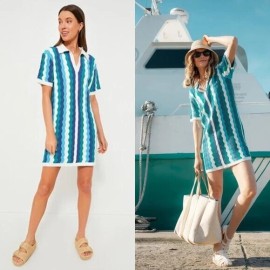 Aqua Hyacinth House NEW Aqua Wavy Sammie Blue White Coastal Knit Mini Dress Size XL