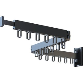 Clothes Drying Rack,Laundry Drying rack,Wall Mounted Clothes Rack,Clothes Hanging Rack,Laundry Rack Wall Mount,Folding Retractable Collapsible Drying Rack Clothing (Three-Poles,J Hooks,White) - Colour: Black/Loop-Shape Hooks