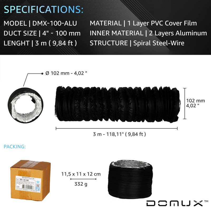 DOMUX Flexible Exhaust Hose Combi Made of Aluminium and PVC