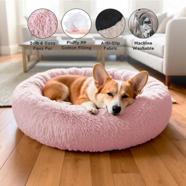 Donut Dog Bed + Removable Cooling mat, Calming Dog Bed Washable Ideal for Small to Large Dogs and Cats & Round Dog Bed, Multiple Sizes (Pink, Combo Medium (30" L x 30" W x 8" Th))