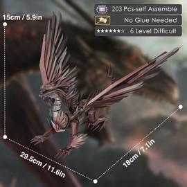 Piececool 3D Puzzle Metal Ajatar Dark Demon Dragon, Loong Craft Model Kits for Adults to Build, 3D Puzzles Adult Teens for 304 Stainless Steel, Ideal as Gifts, Home Decoration, DIY, 203 Pieces