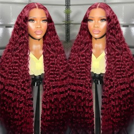 200 Density Burgundy Lace Front Wigs Human Hair 13x6 HD Deep Wave Lace Front Wigs Human Hair Pre Plucked with Baby Hair 99J Red Colored Deep Curly Lace Frontal Wigs Glueless Wig for Women 24inch