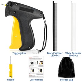 BAILY CHEER Tagging Gun for Clothing, Micro Fine Stitch Gun for Clothes Sewing, Quick Fixed Tag Gun Kit Mini Stitch Gun with 2 Needles,1 Storage Bag, 1800 Clear & 1800 Black 0.17‘’ Micro Fasteners