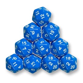 10x Polyhedral W20 Dice for Role and Tabletop Games (Blue)