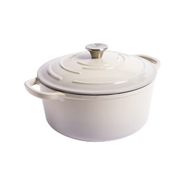 Larder & Vine Enameled Cast Iron Dutch Oven with Lid - Oversized Handles, Dome Lid, Dutch Oven for Sourdough Bread Making – 5.7QT/5.4L - (Stone)
