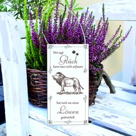 Dekolando Sign Löwe Glück kann man streicheln - Saying with Animal Motif - Vintage Decorative Sign Animals Decorative Door Sign with Animal Motifs - 10 x 20 cm