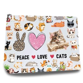 CREATCABIN Katzen Make Up Taschen Für Handtasche Multifunktionale Kosmetiktasche Mit Reißverschluss Kulturbeutel Reise Waschbeutel Make Up Organizer Werkzeugtasche Große 25x18cm Peace Love Cats