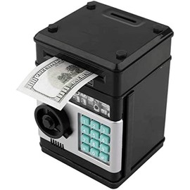 Electronic Piggy Bank Cash Coin Can Money Locker Auto Insert Bills Safe Box Password ATM Bank Saver Birthday Gifts for Kids, Cartoon Safe Bank Box Perfect Toy Gifts for Boys Girls (Black)