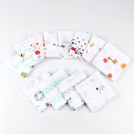 HOULIFE Children's Handkerchiefs - Baby Fabric Handkerchiefs, Double Layer Handkerchief Cotton Yarn for Girls Boys, 12 Pieces, 12 Patterns, 35 x 35, White