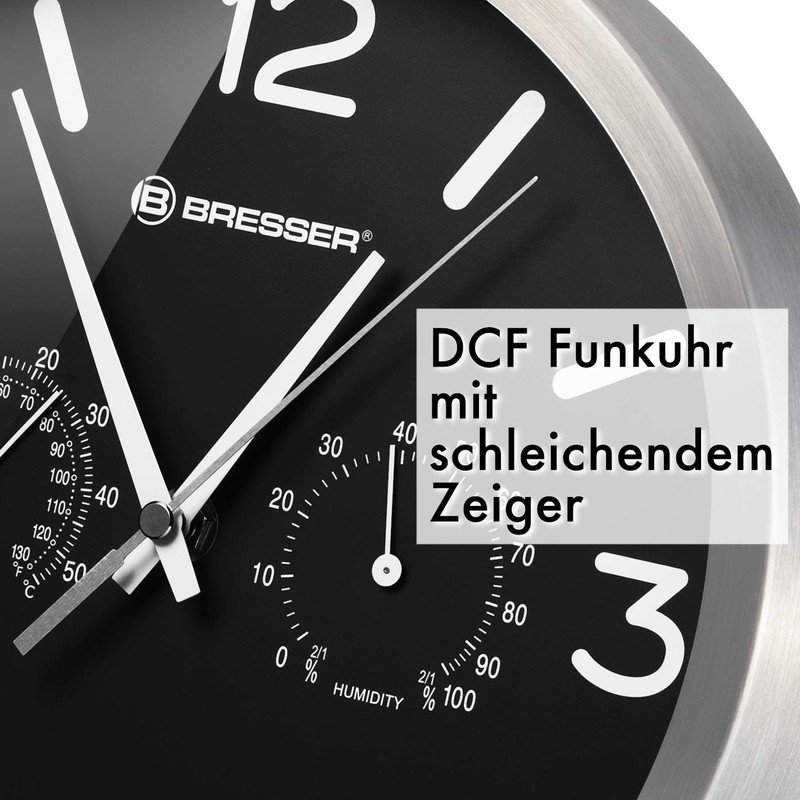 Bresser Wall Clock, Metal, Black, 250x250mm