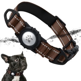 TagME Airtag Dog Collar,Waterproof Reflective Pet Collar with Airtag Holder,Soft Padded and Double D-Rings for Small Dogs,Brown