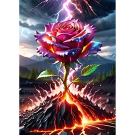 QINRUBB DIY Rose Flowers Diamond Painting Kits, Full Drill Lightning Diamond Art Painting Kits for Adults Beginners, DIY 5D Flowers Painting by Numbers Volcano Diamond Art Kits for Home Decor 30x40cm