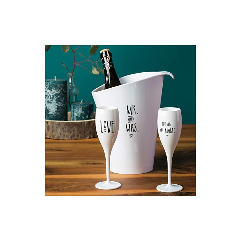 Koziol 3780525 Plastic Champagne Flute with Print, Opaque White, 5.7