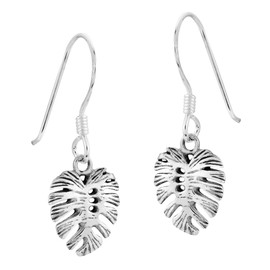 AeraVida Boho Charm Monstera Leaf .925 Sterling Silver Dangle Earrings | Bohemian Sterling Silver Dangle Earring for women | Jewelry Gift