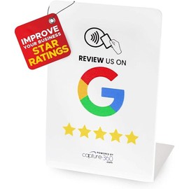 Capture360 Review Stand NFC Digital Feedback Collection with Single-Tap Technology, Simplified Quick-Scan Setup, User-Friendly, Ideal for Cafes, Retail, Salons, Hotels - Google Style - Color: Black, Number of Stands: 1