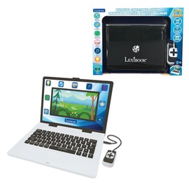 Lexibook, Bilingual and Educational Laptop Spanish/English, Toy for Children, 180 Activities to Learn, Play Games and Music, Large and Colored Screen, Black/White, JC899i2