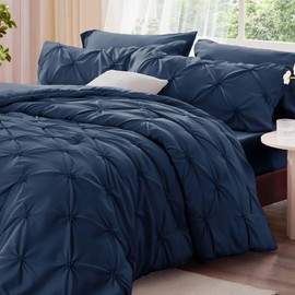 BEDELITE Navy King Size Comforter Set - 3 Pieces Boho Pintuck Bedding Comforter Sets, Lightweight Soft & Warm King Bedding Set with 2 Pillowcases for All Season