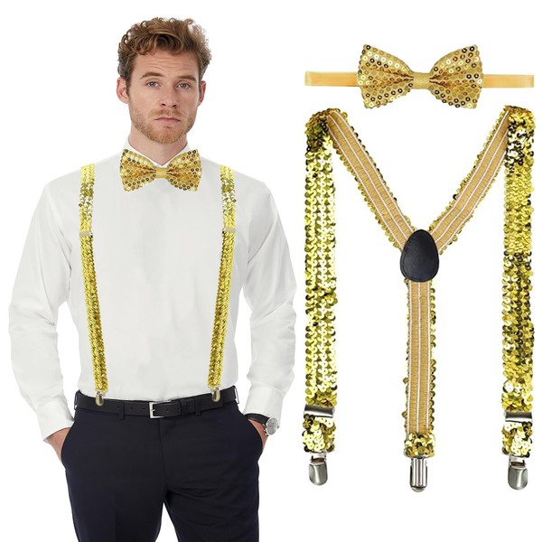 LYNBLY Glitter Sequin Braces, Sequin Braces Set, Women's Men's Braces