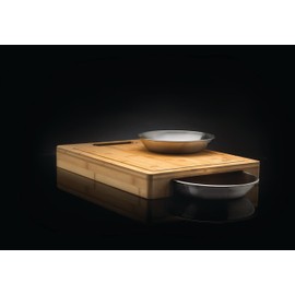 Napoleon PRO Bamboo Cutting Board with Stainless Steel Bowls 70012 Naturally Cutting Board with Two Stainless Steel Bowls, Chopping and Carving Meat
