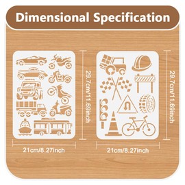 Doodlream 2pcs Transport Vehicles Painting Stencils on Wall, 11.69"x8.27" Bus Truck Motorcycle Car Reusable Stencils for Wood Burning, Transport Accessory Templates DIY Craft Art Stencil Home Decor