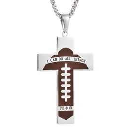 AKarrLili Stainless Steel Football Cross Necklace Bible Verse Sport Cross Pendant Necklace for Men
