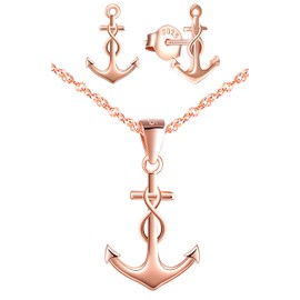 INFINIONLY Women's / Girls' Necklace Bracelets and Earrings, 925 Silver Jewellery Sets, Anchor Necklace Bracelet Earrings, Pendant Bracelets Earrings with Anchor and Infinity Symbol, Rose Gold, Silver