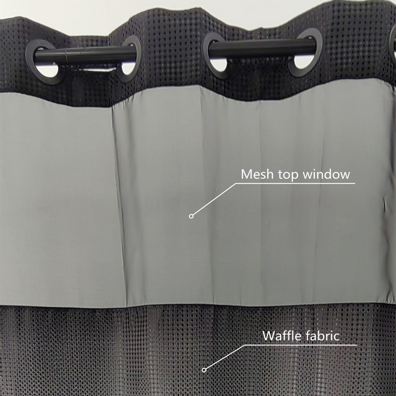 goodbath Ringless Shower Curtain, Waffle Shower Curtains for Bathroom,Mesh Top