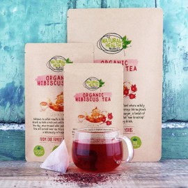 Organic Hibiscus Tea 15 bags - Plastic Free - by The Natural health Market • Roselle Tea Bags Produce a Vivid Red Tea • 100% Organic • Purple Hibiscus Plant (15 Temples)