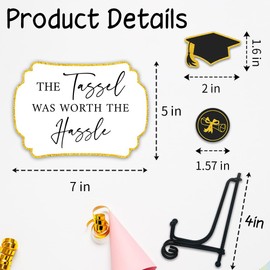 The Tassel Was Worth The Hassle Graduation Wooden Table Sign-Gold Buffet Sign With 1 Metal Support & 2 DIY Wood Pieces-5x7inches Grad Party Decorations & Supplies-A01