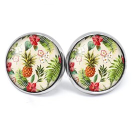 JUANLOWE Various Designs - Tropical Summer Earrings - Pineapple Palm Trees South Sea Hawaiian Motifs - Holiday Feeling Stud Earrings, Glass
