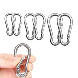 MINBOOT SUS304 Stainless Steel Carabiner, Spring Hook, Spring Snap Metal Fittings, Mountain Climbing Waist Tool (M4 x 2, M5 x 2, M6 x 2)