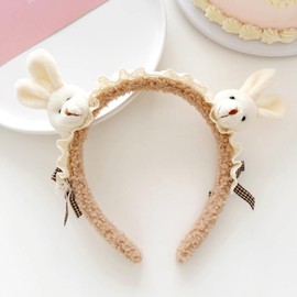 CIVFCRT Easter Bunny Headband for Women & Girls - Khaki Hairband with White Bunny Ears, Lace Trim & Bow Design - Cute Spring Hair Accessory for Easter Egg Hunts & Parties