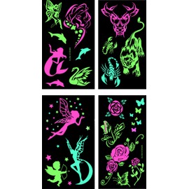 Premium Glow in The Dark Tattoos Glowing Temporary Tattoo Shimmer Gold Temporary Fake Jewelry Fluorescent Tattoos 4 Sheets